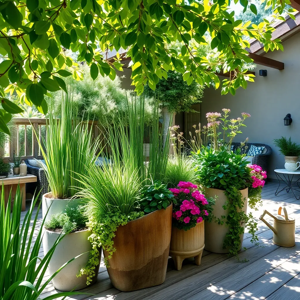 Shade Patio with Tall Planters